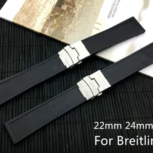 Топ Бренд Качество черный силиконовый резиновый ремешок 22 мм 24 мм ремешок для часов браслет для navitimer/мститель/Breitling ремешок с логотипом