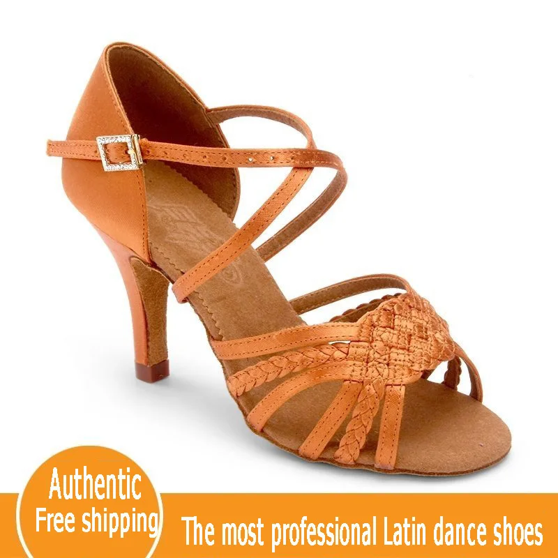 Обувь для латинских танцев; женская обувь для взрослых с мягкой подошвой и каблуком шило; Танцевальная обувь на квадратном каблуке для сальсы; BD; обувь для латинских танцев из натуральной кожи; импортная атласная обувь со стразами; 2365