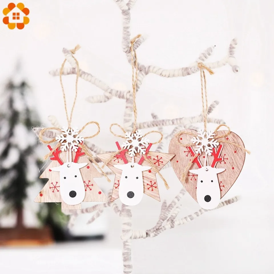 

3PCS/Set Xmas Deer Wooden Christmas House Deer Star Shape Pendants Hanging Xmas Tree Ornaments Home Christmas Party Decoration