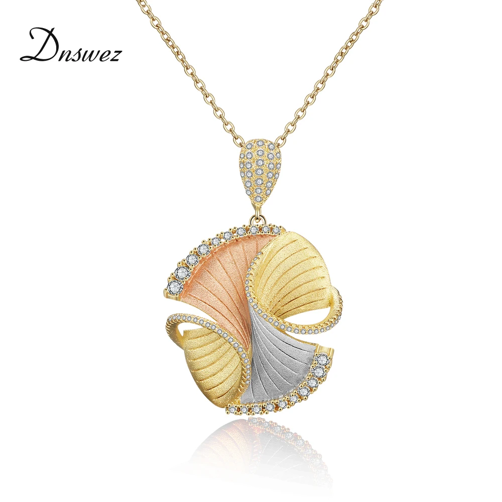 

Dnswez Vision Design Sultana Necklace Sandblasting Three Tone Gold Frosted Pendant Necklace Dubai Palace Jewelry Accessory CN428