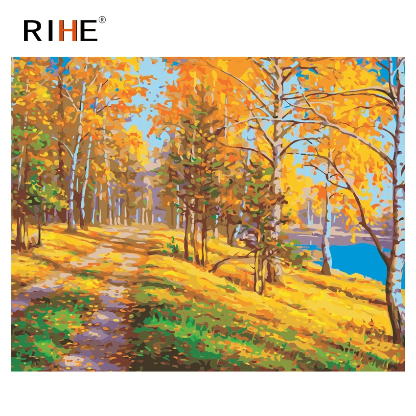 

RIHE Tree Forest Diy Painting By Numbers Abstract Quiet Path Oil Painting On Canvas Cuadros Decoracion Acrylic Wall Art Picture