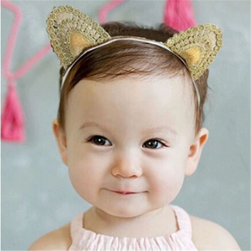 

M MISM New 1PC Cute Ears Girls Double Cat Cosplay Elastic Headband Gold Ears Head Wrap Hair Band Lovely Baby Hair Accessories