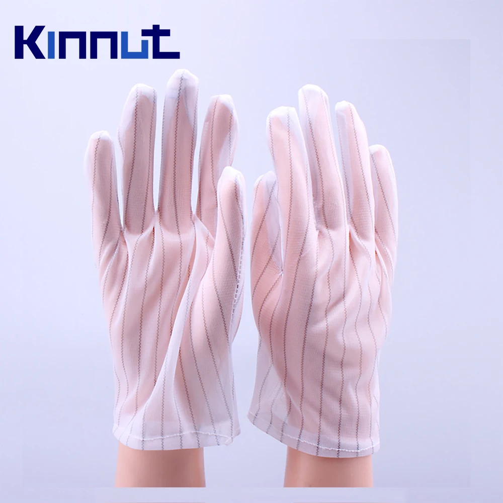 

Kinnut hite Lint Free Double Sides Stripe Antistatic ESD Polyester Gloves/Striated Gloves 50pairs/lot.