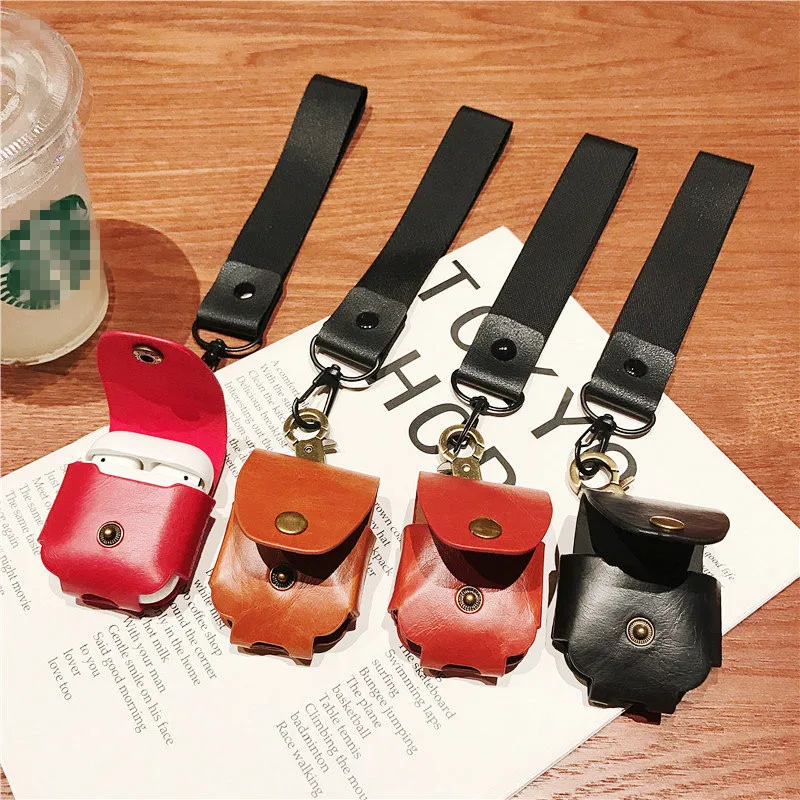 

Vintage PU Leather Bag Keychain Silicone Case for Apple Airpods Cover Bluetooth Headset