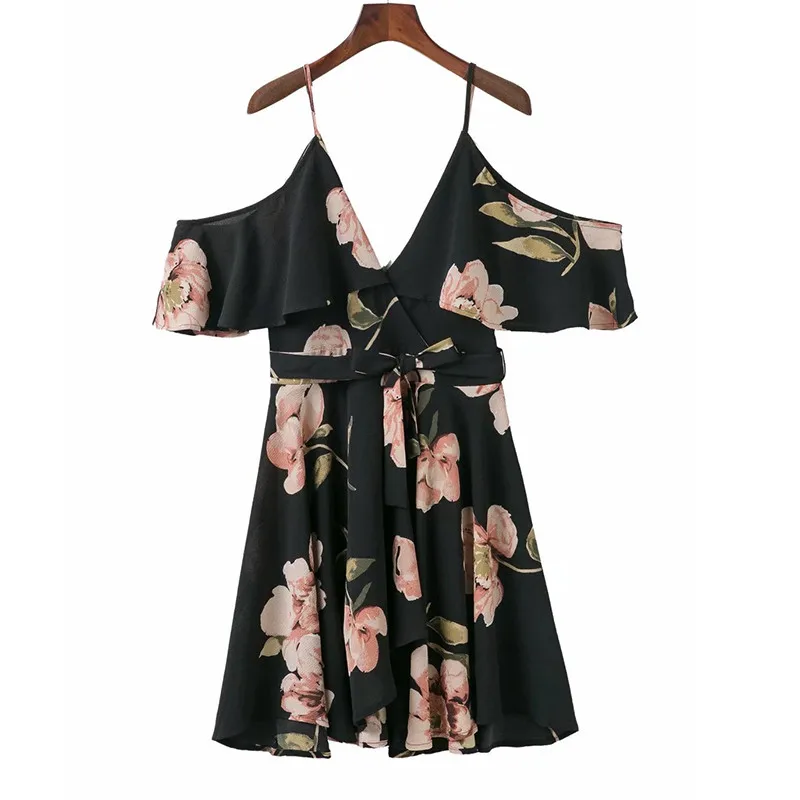 yinlinhe White Floral Women Dress Short Sleeve V neck Sexy Cold Shoulder Summer Dress Backless Irregular Elegant Vestidos 4