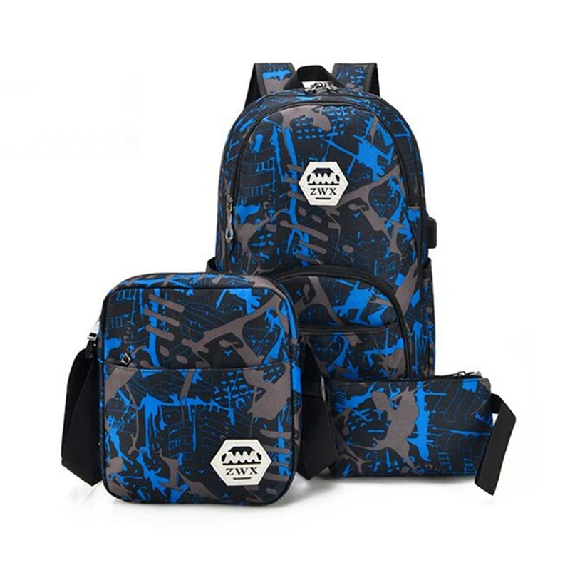 

Multi-function Notebook Bag Two Small bag For Women Men New USB Charging Backpack Waterproof Canvas Laptop Bag School Backpacks