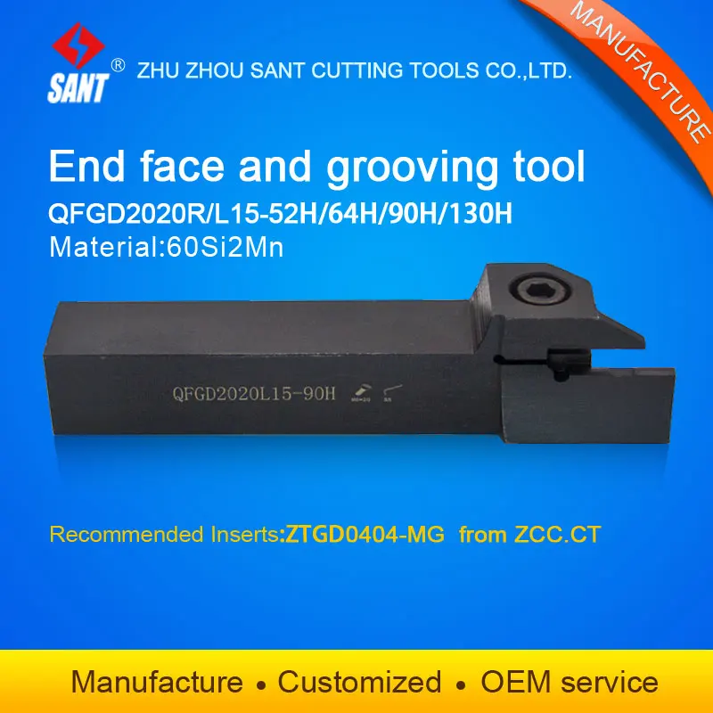 

Zhuzhou Sant cnc cutting tools Surface Grooving tool holder QFGD2020L15-90H with inserts ZTGD0404-MG with good quality