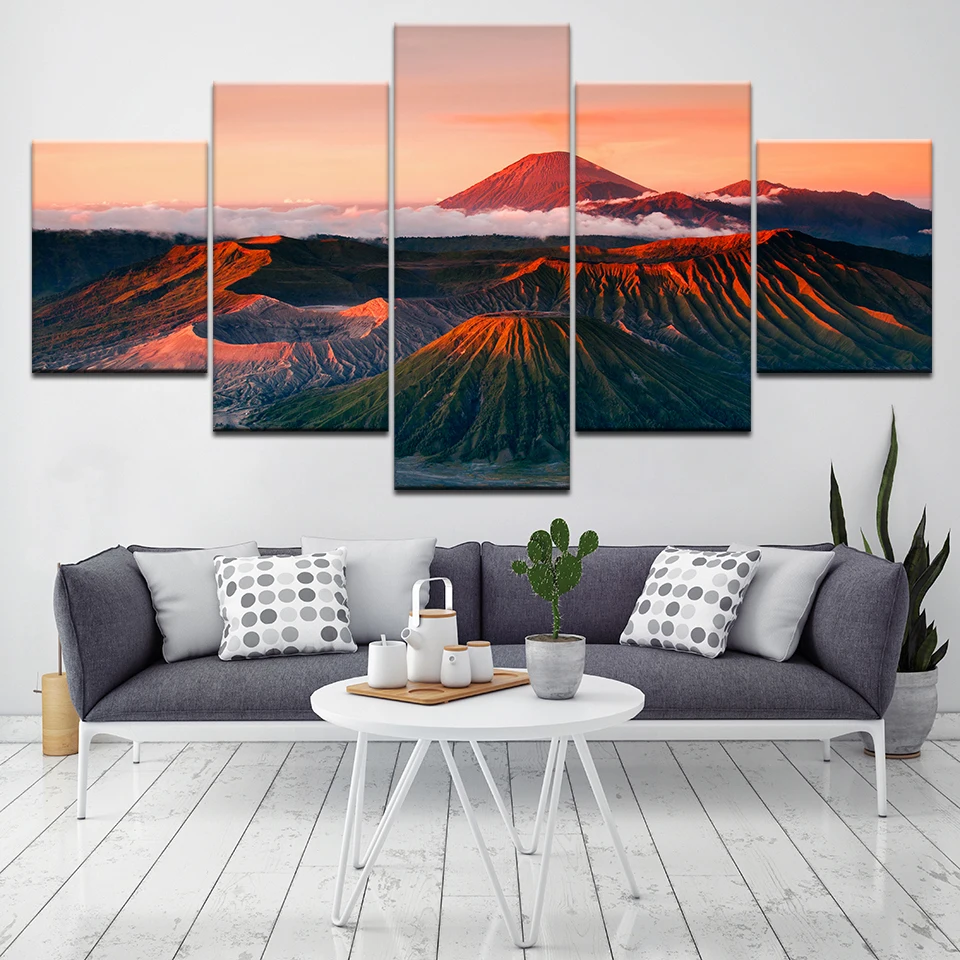 

Canvas Wall Art Painting 5 Pieces Sunset Bromo Volcano Mountains Landscape Picture Home Decor Living Room Frame HD Prints Poster