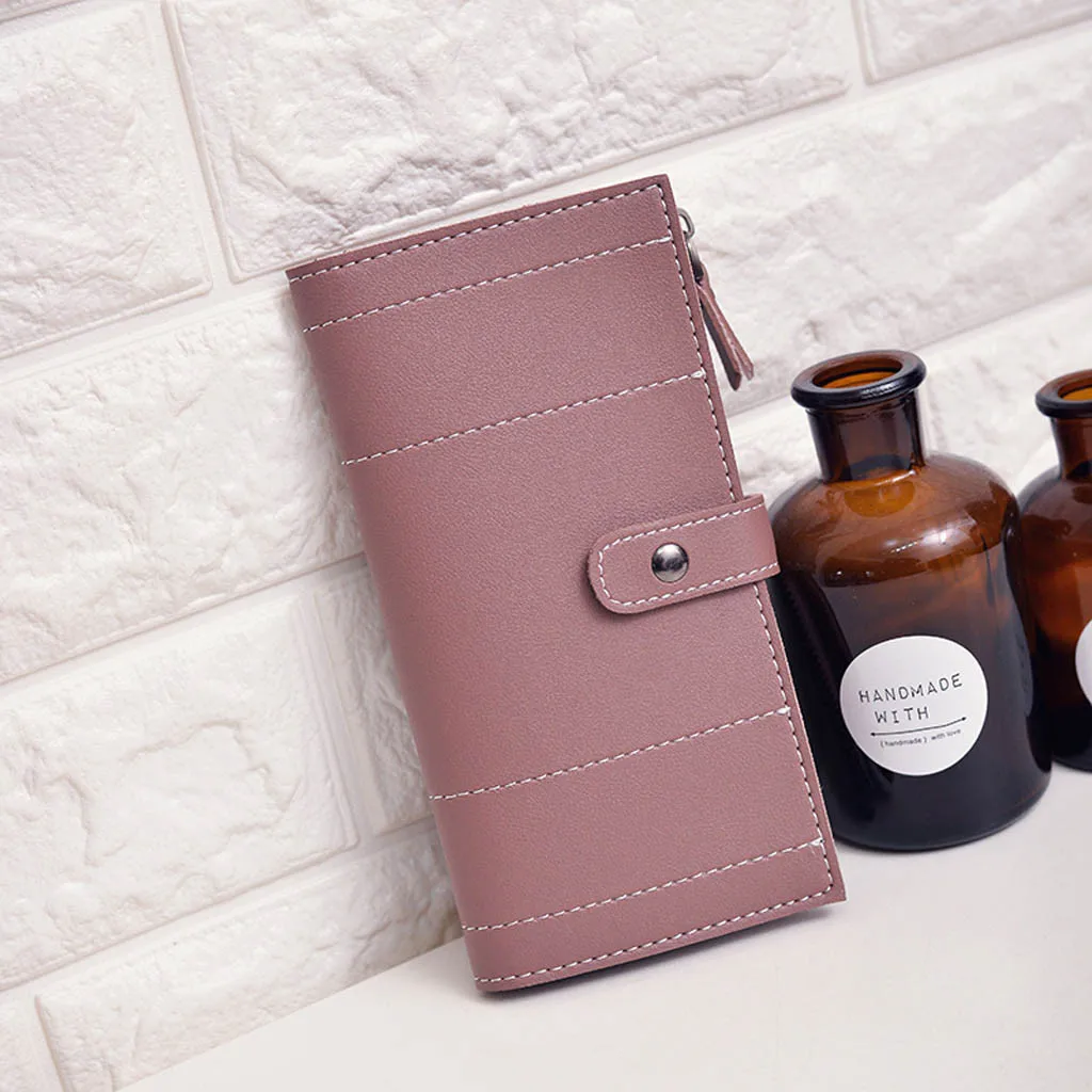 

wallet Women Retro Long Stripe Leather Wallet Huge Capacity Thin Coin Purse Card Holders Handbag purse women Concise Clutch Bag