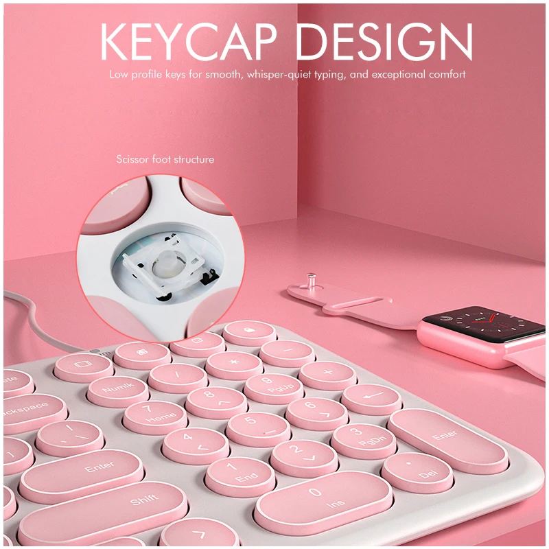 Completo das Teclas do Teclado 96 do Fio de B.o.w Redondo-keycap Projeta a Digitação Silenciosa e Macia do Teclado de Usb para o Desktop Portátil Tamanho - Imagem 3