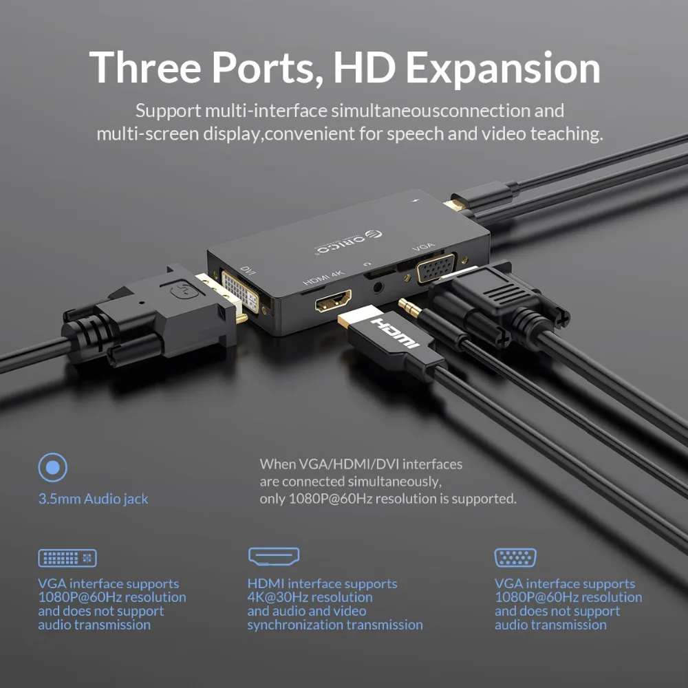 ORICO usb-хаб USB C к HDMI/VGA/DVI/3,5 мм наушники AUX адаптер для MacBook samsung Galaxy S10 4K 30FPS видео Тип C USB 3,0 концентратор