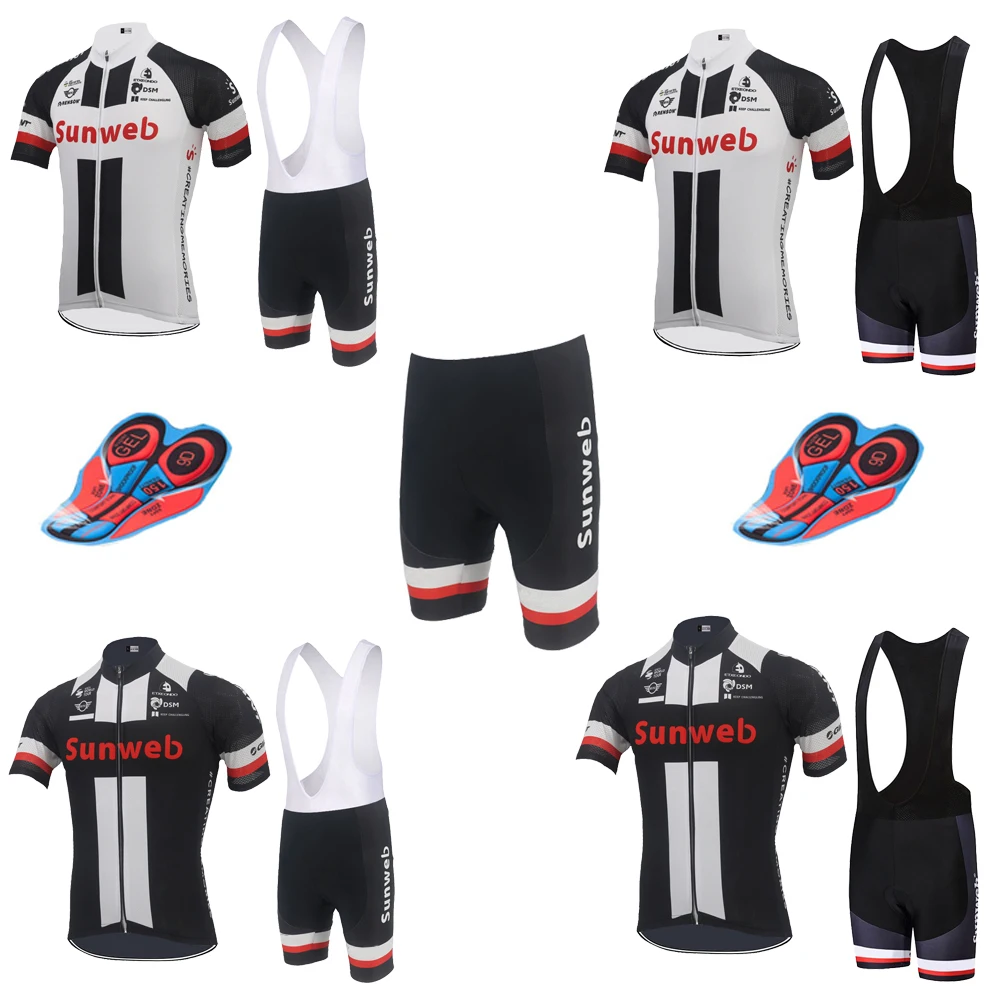 

2018 team SUNWEB cycling jersey set bike wear jersey sets white black cycling clothing ropa Ciclismo men short sleeve 9D gel pad