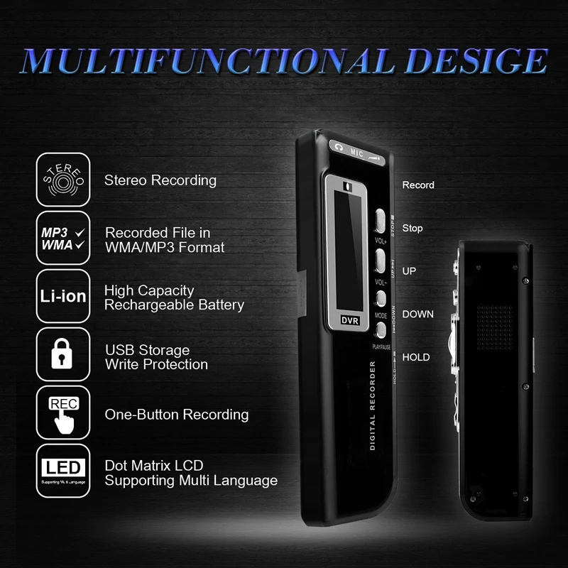 Портативный диктофон 8G с USB профессиональный 96 часов воспроизведения цифровое