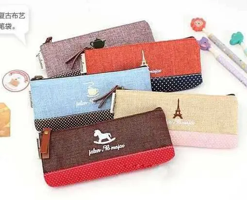 

cotton and linen fabric mosaic creative pencil case stationery bag