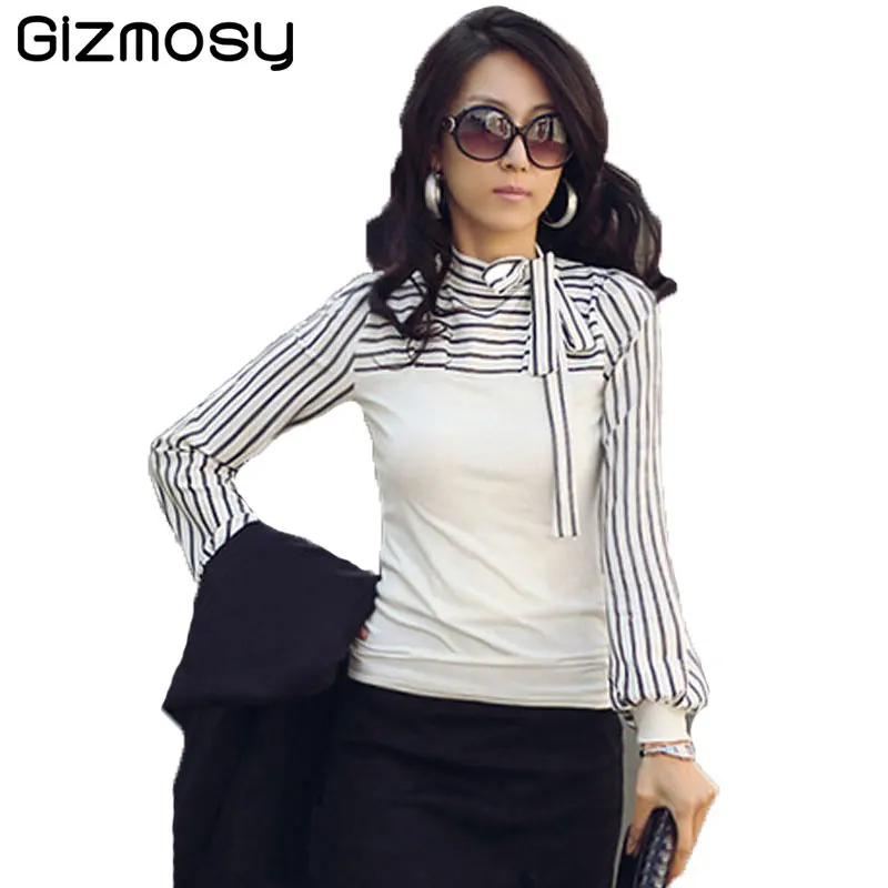 Blusa mujer primavera camisa otoño manga larga blusas Sexy blanco negro rayas trabajo de dama Oficina camisa delgada Tops para mujeres BN961|shirt top|shirt autumnsexy blouse -