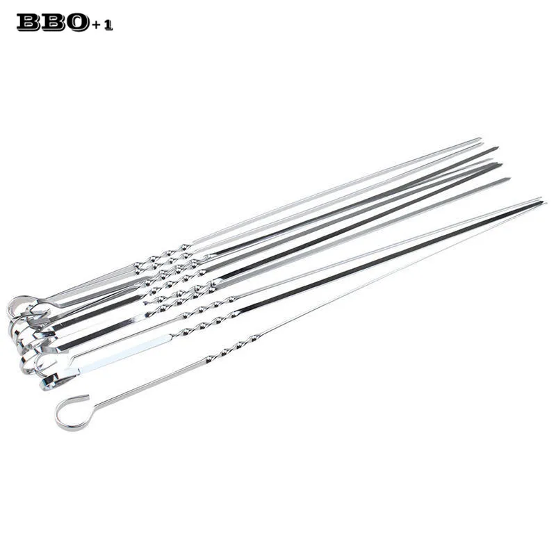 10pcs Grilling Chicken Skewers BBQ Serve Rack Skewers Kabob Ring-Tip Handle BBQ Sticker Accessories 15'' (38cm)