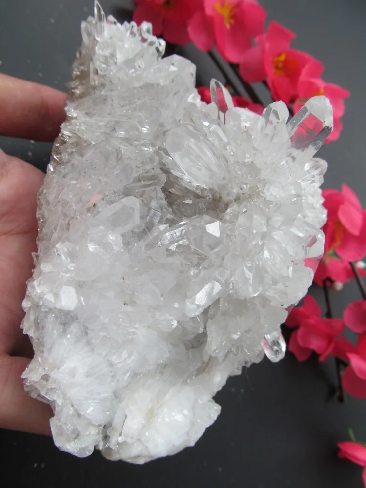 

C39 Natural White Quartz Flowers Crystal Clusters Decoration Resistant Healing Stone Feng Shui Decoration 664g