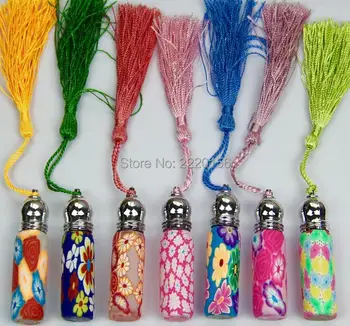 

100pcs/lot Free Shipping Hight quality 6ML Copper head bead polymer clay perfume bottles Empty Roller ball bottle Car Pendant