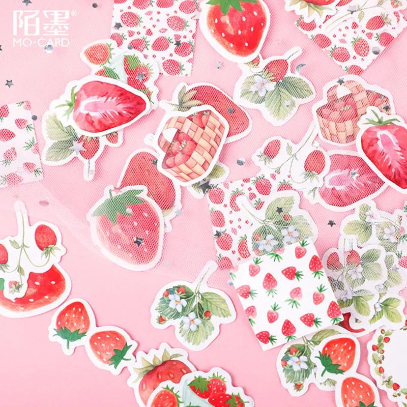 

46 pcs/ box Strawberry Cheese Decorative Stationery Stickers Adhesive Stickers DIY Decoration Diary sticker kawaii Label sticker