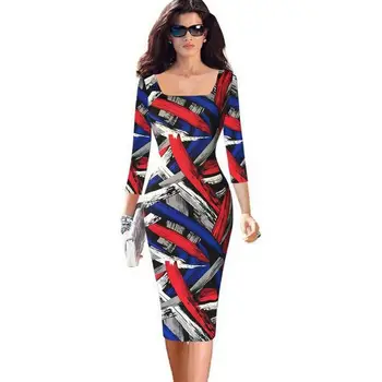 

Plue Size New Colorful Graffiti Dress Seven Sleeve Print Robe Office Women Professional Knee Dresses Women Dresses Vestidos G27