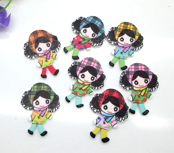 

50pcs 22x30mm Mixed Beauiful Scarf Gril Wooden Buttons For Clothes Crafts Sewing Scrapbooking DIY Accessories