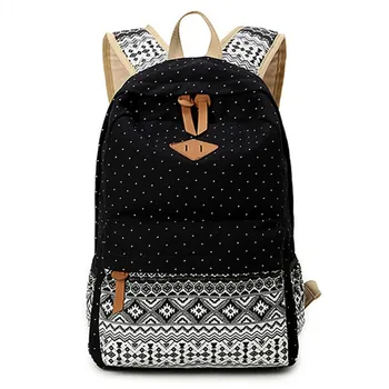 

2016 Vintage Stylish Ladies Bag Backpack Ethnic Women Backpack for School Teenagers Girls Female Blue Dotted Printing Mochila