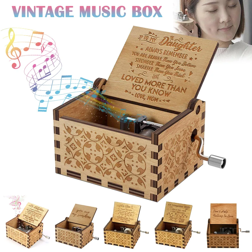 

Vintage Music Box Engraved Wooden Hand Crank Music Box Mom Dad Love Birthday Gift LBShipping
