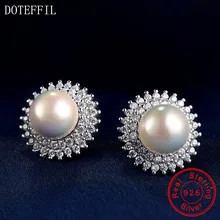 Стерлингового серебра Для женщин браслеты с подвесками Серьги с жемчугом 925 серебро модные циркониевые девичьи серьги круглые серьги-гвоздики Роскошные Для женщин ювелирные изделия
