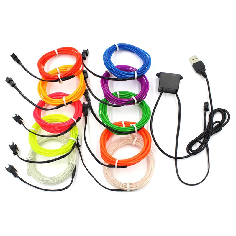 

2M 3M 5M Party Decor Flexible Neon Light Glow EL Wire Rope Tape Cable Strip LED Neon Light With USB Controller For Car