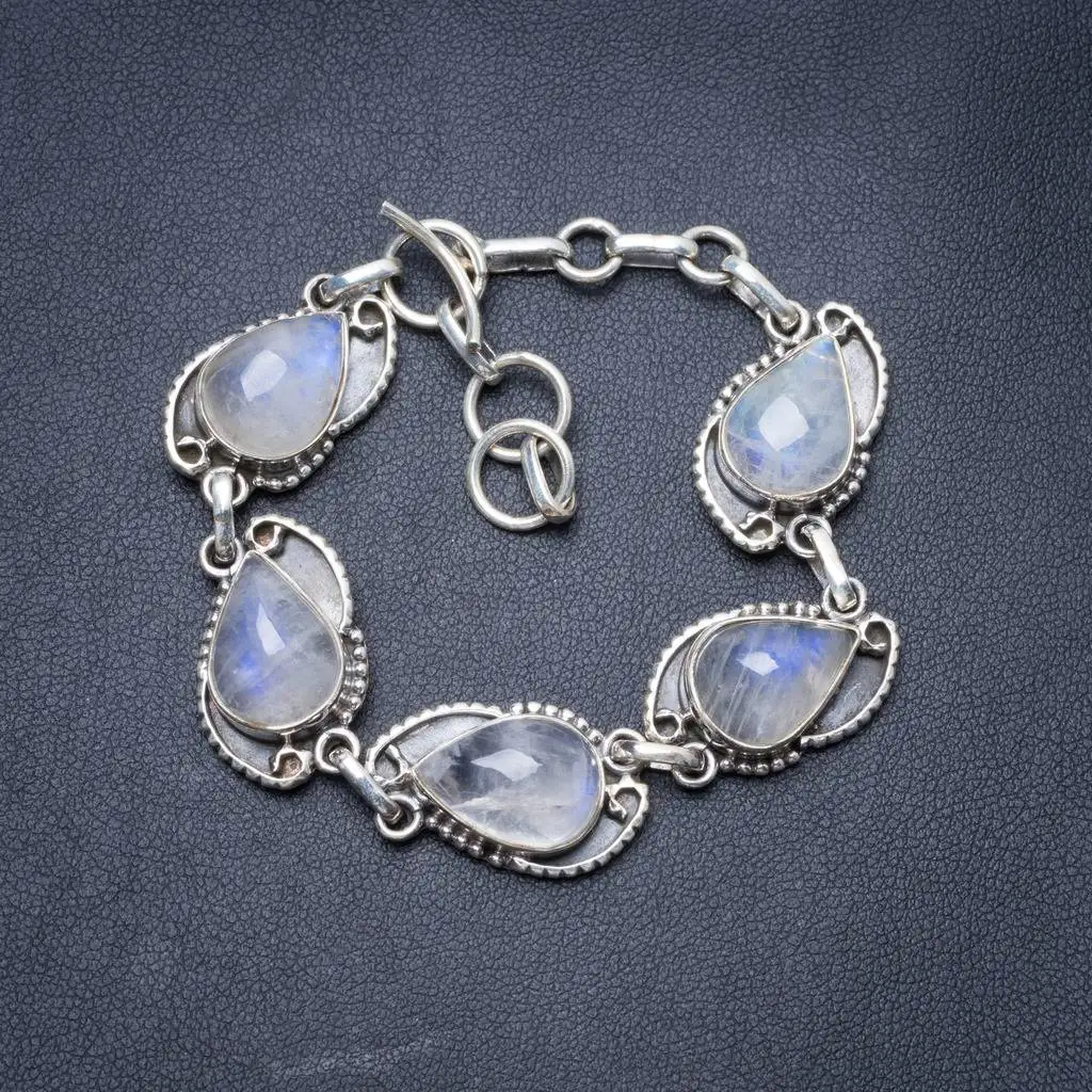 

Natural Rainbow Moonstone Handmade Unique 925 Sterling Silver Bracelet 6 1/4-7 1/4" Y3422