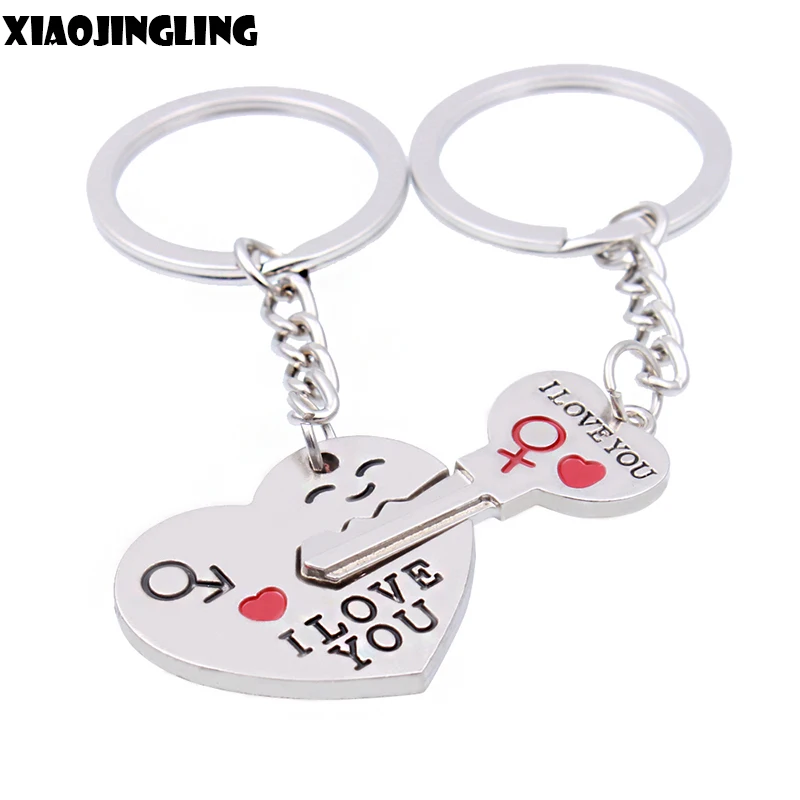 

XIAOJINGLING Love Heart Couple Key Chain Trendy Trinket Keyring Popular Creative Stitching Pendant Keychain Accessories Chaveiro