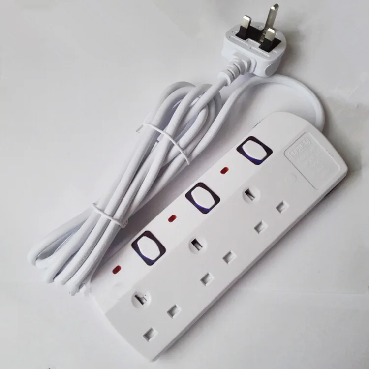 

With independent switch 13A 250 V 3 jack British socket Extension Lead Adapter 3M Cable free shipping