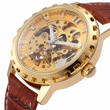 brand leather band men male military clock automatic Skeleton mechanical Watch self wind Vintage luxury quality gift Steampunk