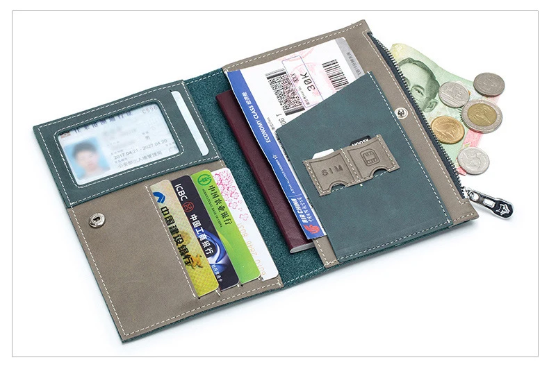 Унисекс многофункциональные ультратонкие Зажимы для денег, натуральная кожа, кошелек для паспорта, пассажирского билета, кошелек на молнии, карман для бумаг, сумка для заметок