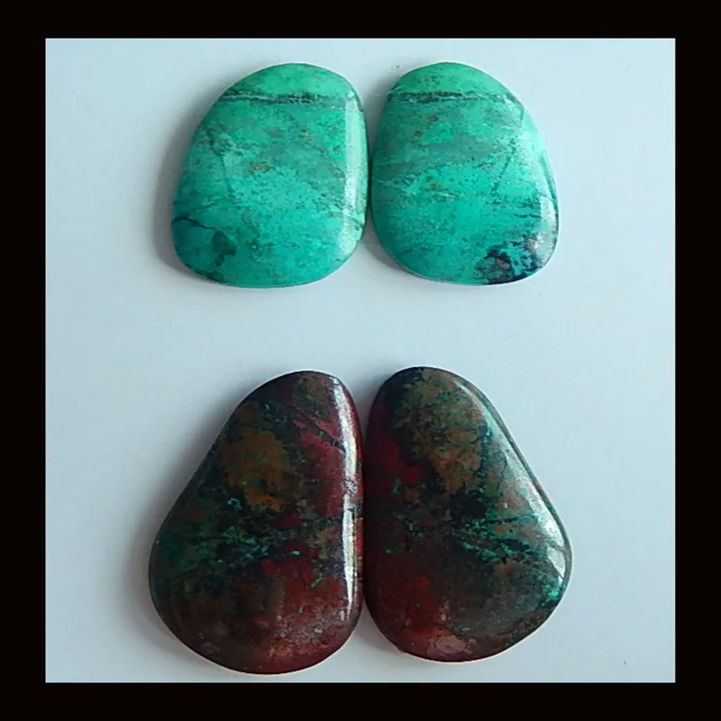 Распродажа, 2 пары натуральных Хризоколла, Кабошон пар, полудрагоценный камень серьги Кабошоны, 25 15x4/21x15x3 мм, 9,55 г