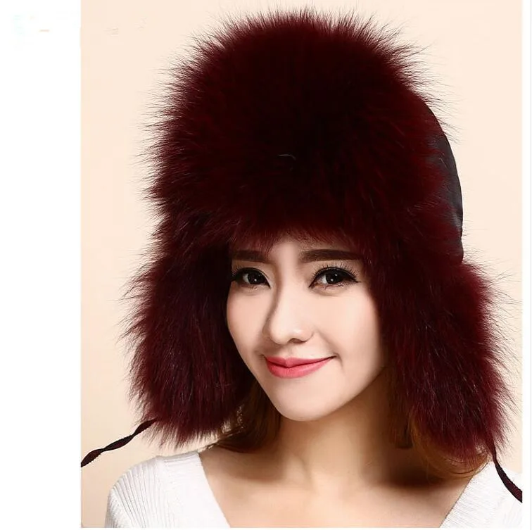 natural raccoon fur cap bomber hat 