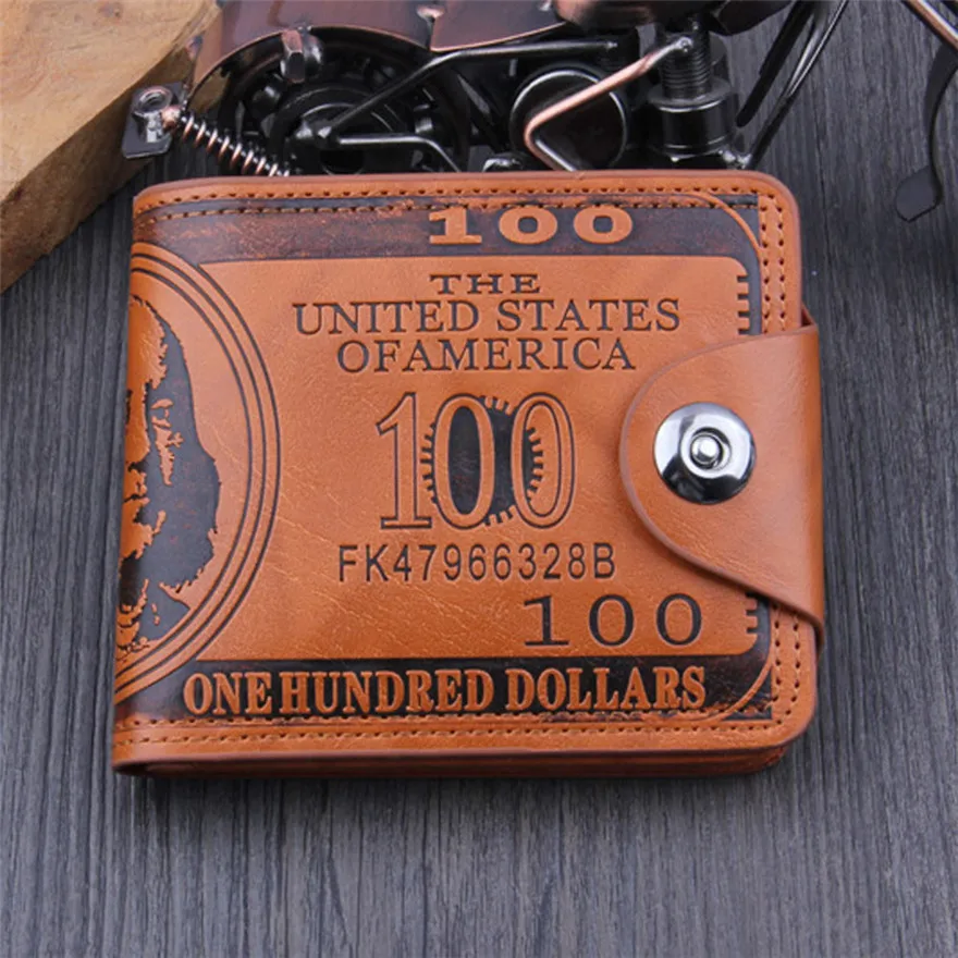 Американская долларовая банкнота Кошелек коричневый кожаный кошелек в два сложения застежка кредитной карты фото Фирменная Новинка и высокое качество Для мужчин кошельки Billetera