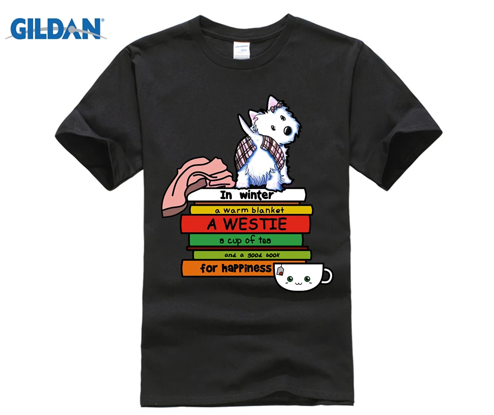 

In Winter A Westie Book And Tea For Happiness Shirts