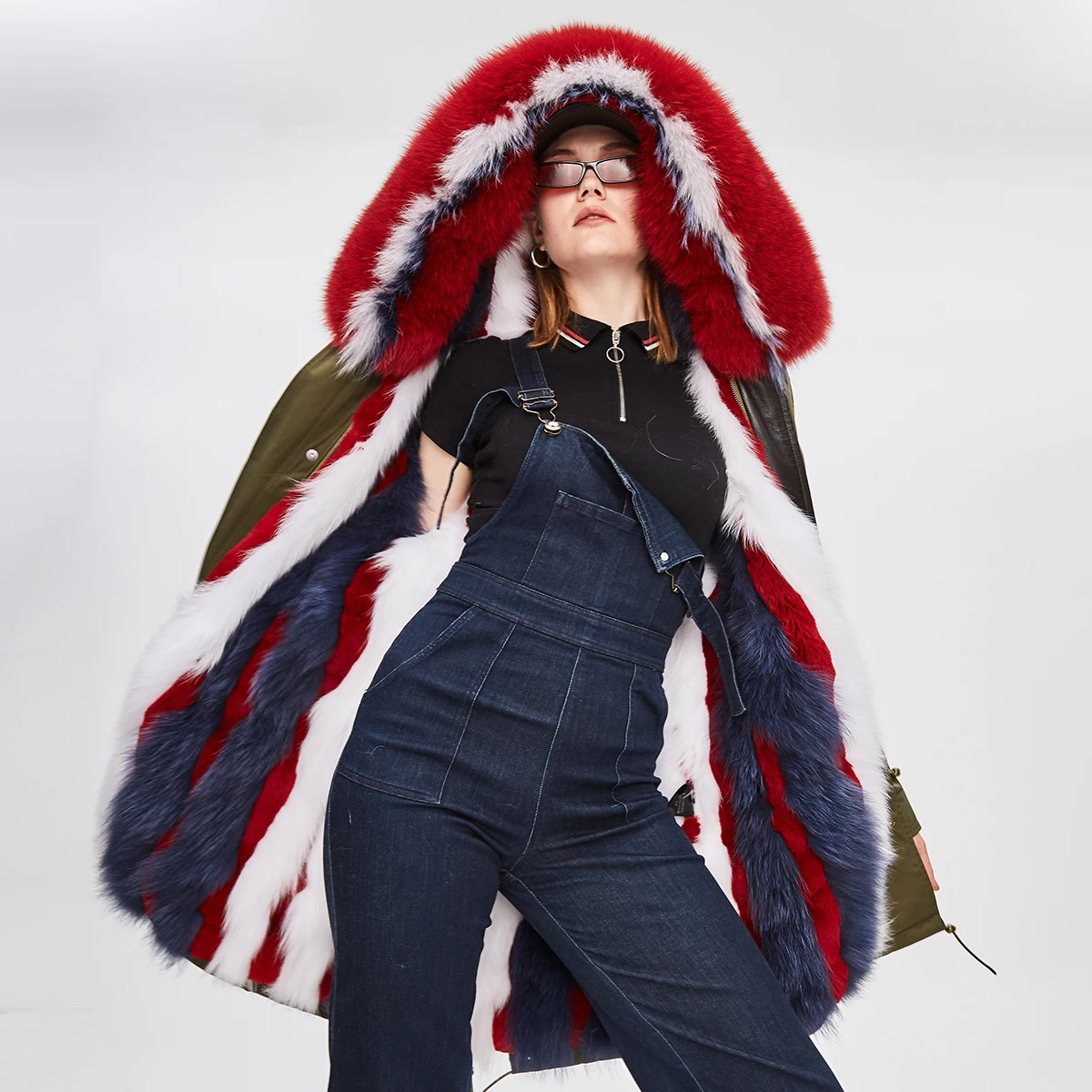 JAZZEVAR Новая куртка зима высокая мода для женщин роскошная большая лиса мех армейская парка длинная съемная подкладка с капюшоном водонепроницаемое пальто