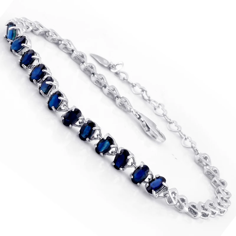 Natural Sapphire Bracelet In 925 Sterling Silver Crystal Chain Woman