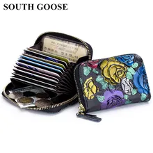 SOUTH GOOSE бренд пояса из натуральной кожи на молнии кредитной держатель для карт для женщин Бизнес Card Case RFID кошелек женский дорожный портмоне