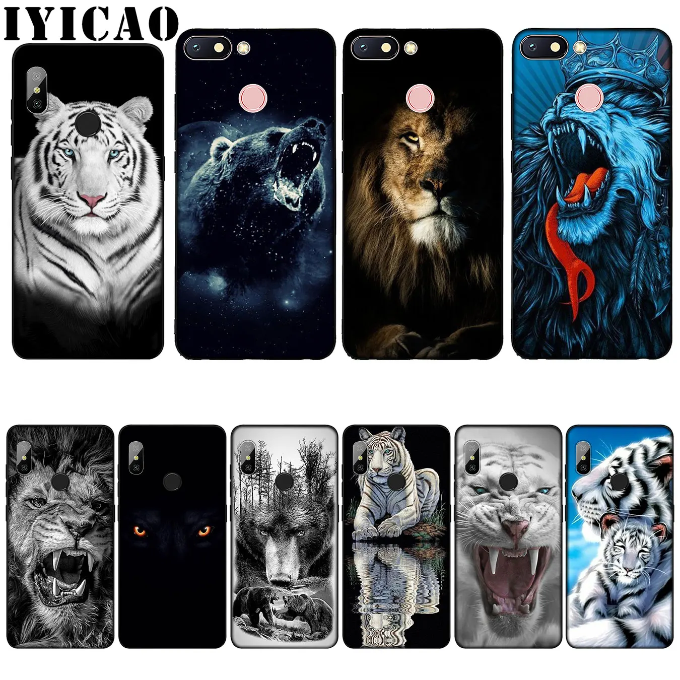 Силиконовый мягкий чехол IYICAO bear tiger lion для Xiaomi Redmi 6A 5A Note 7 4X5 Plus 6 Pro черный из ТПУ |