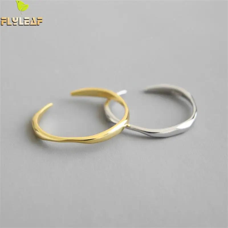 

Flyleaf Gold Irregular Wavy Line Real 925 Sterling Silver Rings For Women High Quality Fine Jewelry Fashion Femme Open Ring