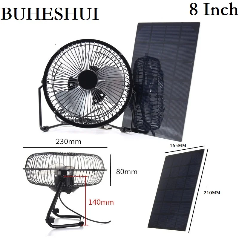 

BUHESHUI 4"6"8 Inch Cooling Ventilation Fan USB 3W 3.5W 5.5W 6V Solar Powered Panel Iron Fan For Home Office Outdoor Fishing