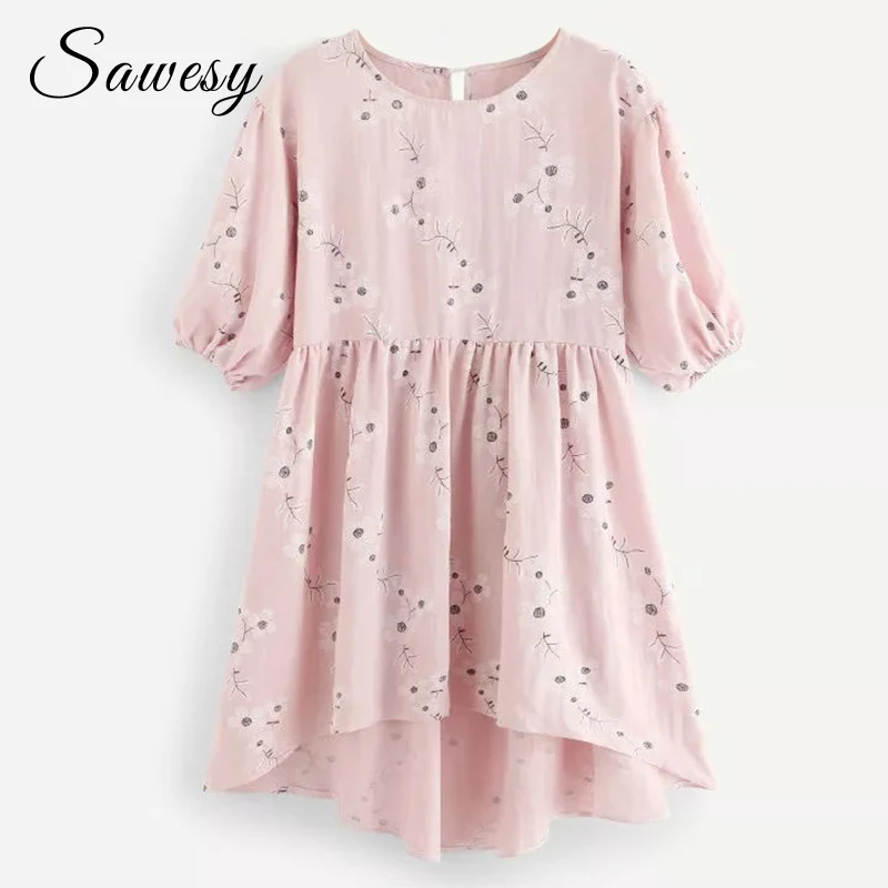 Women Peplum Tops And Blouses Autumn 2018 Fashion Half Sleeve Blouse Ruffle O Neck Irregular Casual Loose Floral Printing |