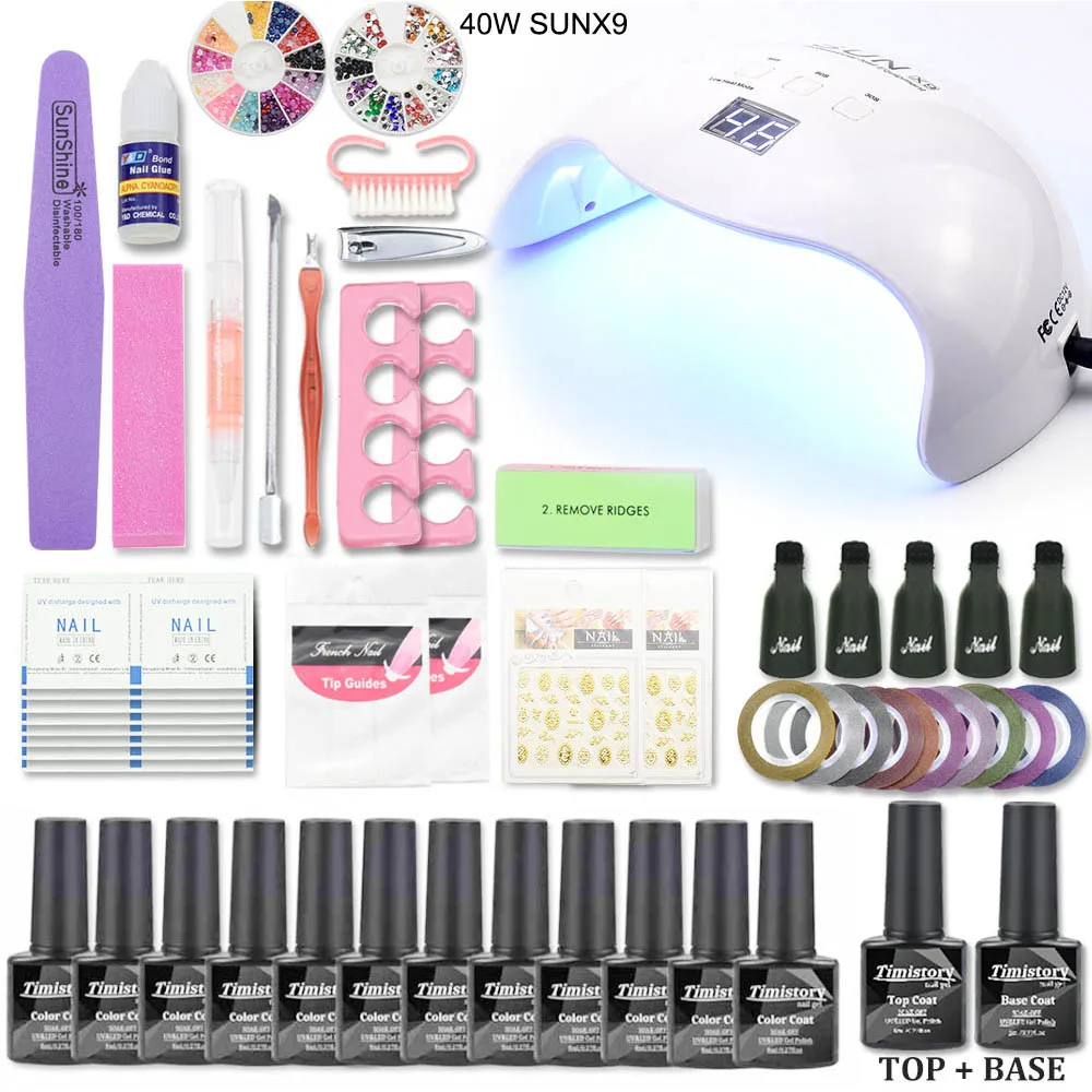 Nail Set UV LED Lamp 12pcs Nail Gel Polish Kit 40W/36W Dryer Manicure