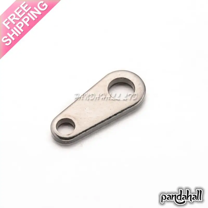 304 Stainless Steel Chain Tabs, Stainless Steel Color, 12.5x5.5mm, Hole