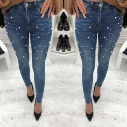Vicabo модные жемчужные джинсовые штаны для женщин обтягивающие джинсы Высокая талия эластичные брюки джинсы-карандаш Стретч плюс размеры