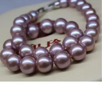 

free shipping gorgeous AAA 12-14kmm round lavender pearl necklace