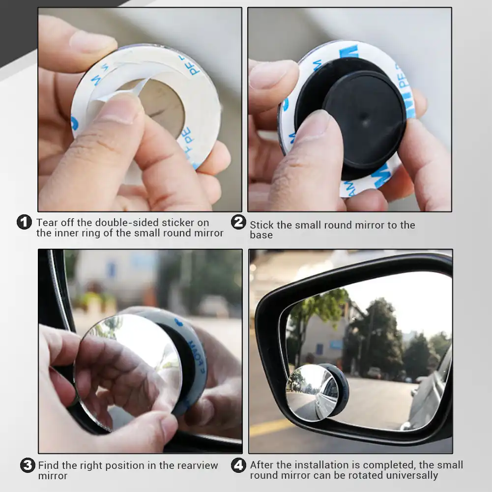 2 Pcs Universal Adjustable Car Mirror 360 Degree Rotation Framless